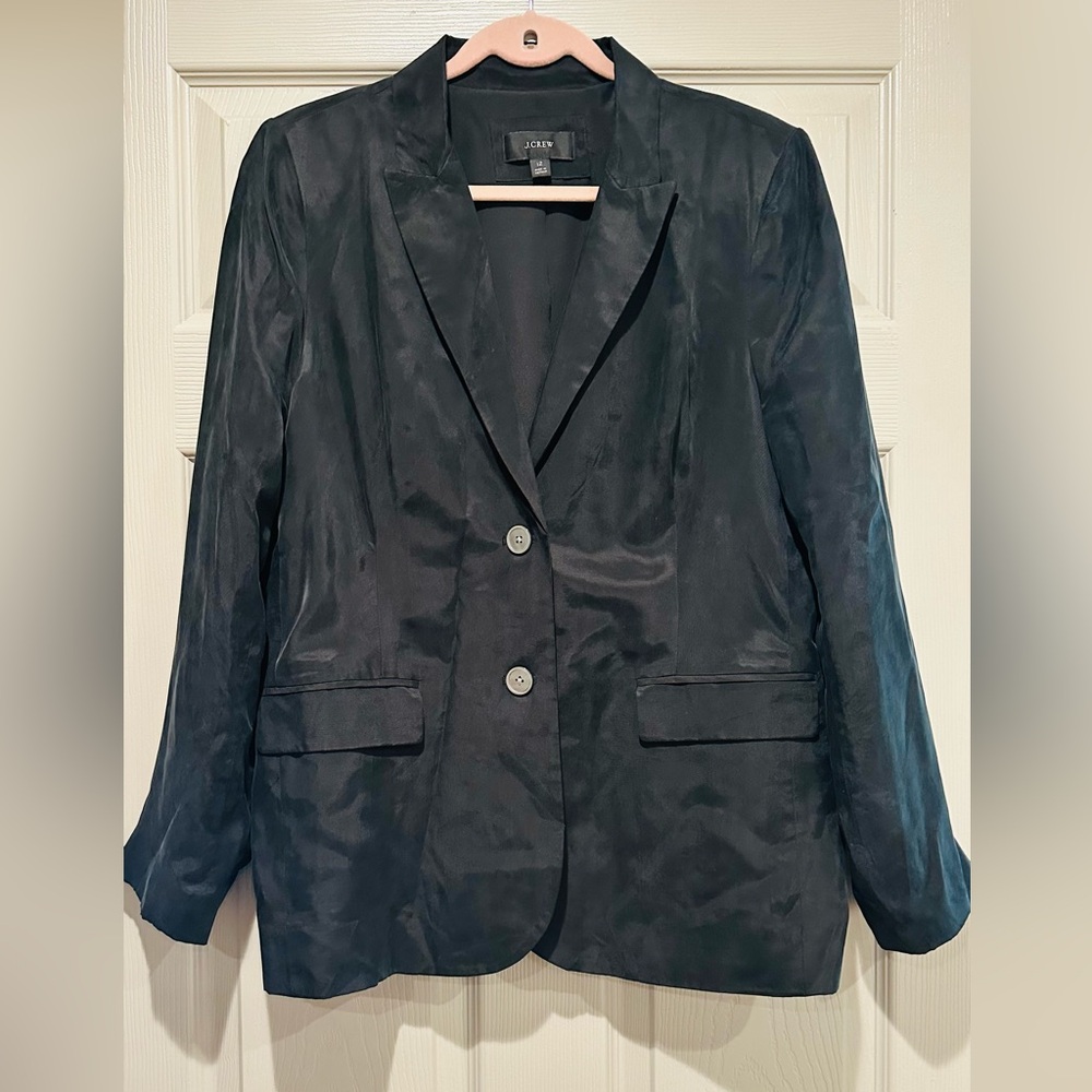J Crew Cupro Silk-like Blazer Jacket in Black Going out Blazer size 12